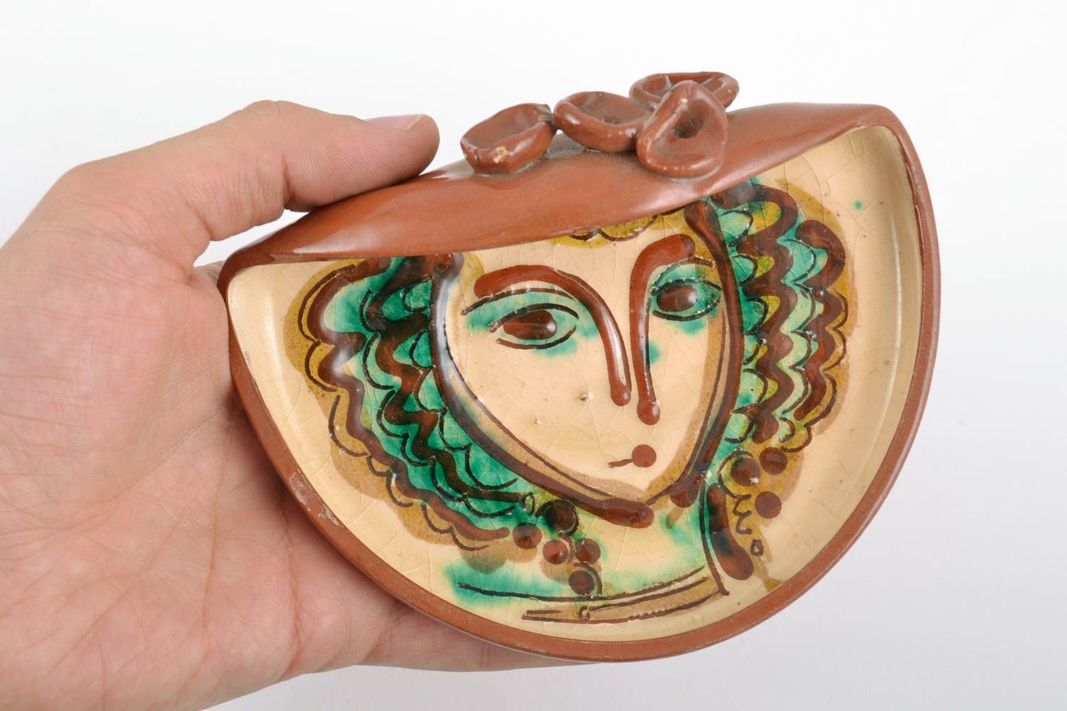 Beautiful handmade decorative glazed ceramic wall plate with girl image photo 2