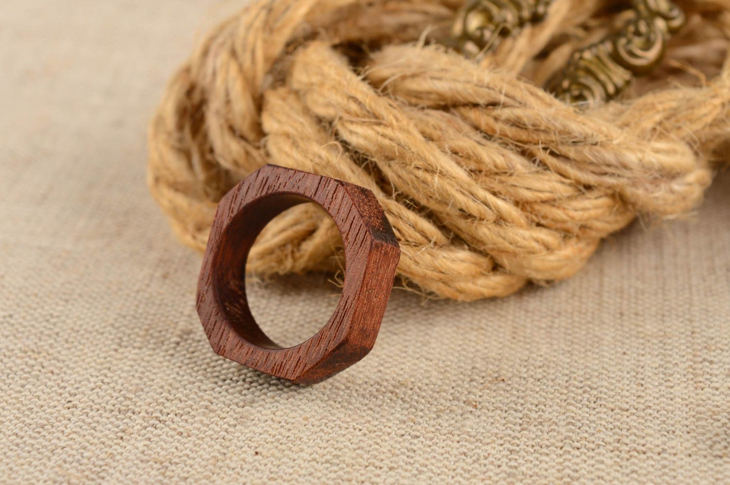 Handmade cute unusual designer accessory ring screw made of natural wood photo 1
