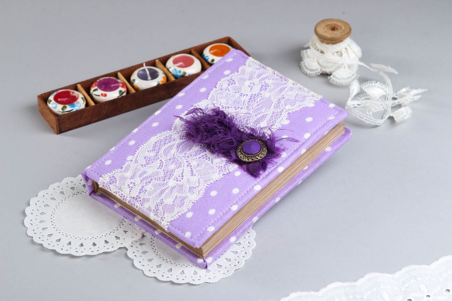 Handmade notebook with textile cover tender gift for girl stylish notebook photo 1