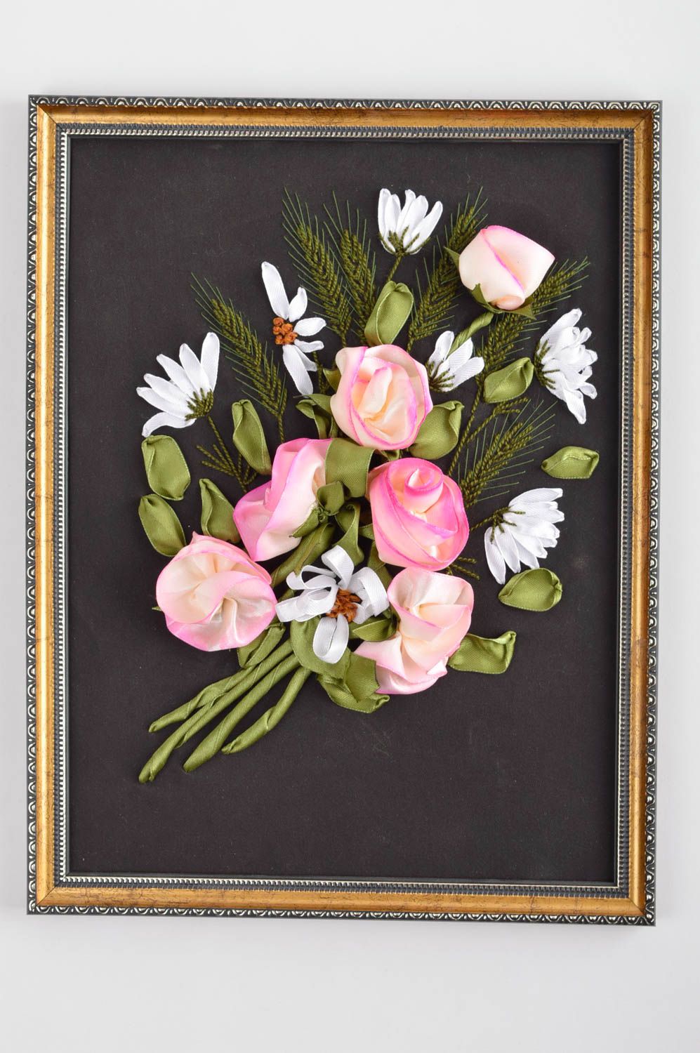 Cuadro artesanal con flores adorno de pared original elemento decorativo foto 1