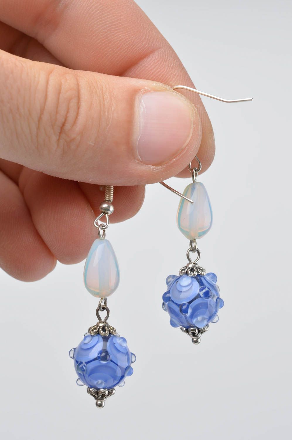 Blaue schöne handmade Glas Ohrringe Accessoire für Frauen Damen Schmuck Kugeln foto 5