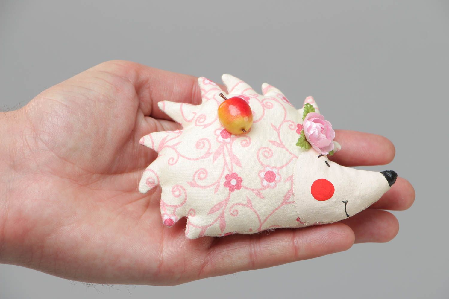 Handmade soft toy fridge magnet in the shape of cheerful hedgehog sewn of cotton photo 5