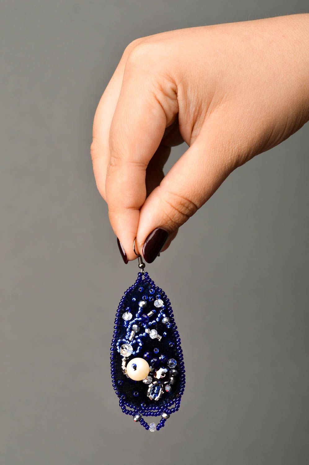 Handmade beaded earrings blue accessory designer fashion earrings leather photo 4