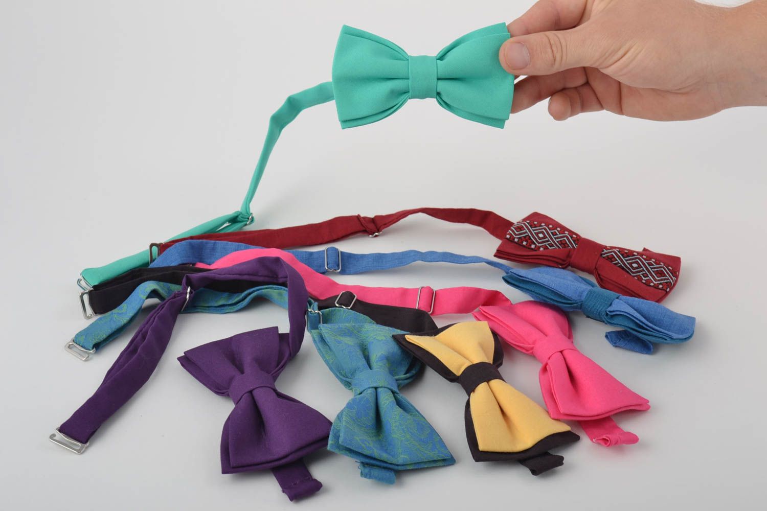Set of 7 handmade designer bright cotton fabric bow ties unusual accessories photo 4
