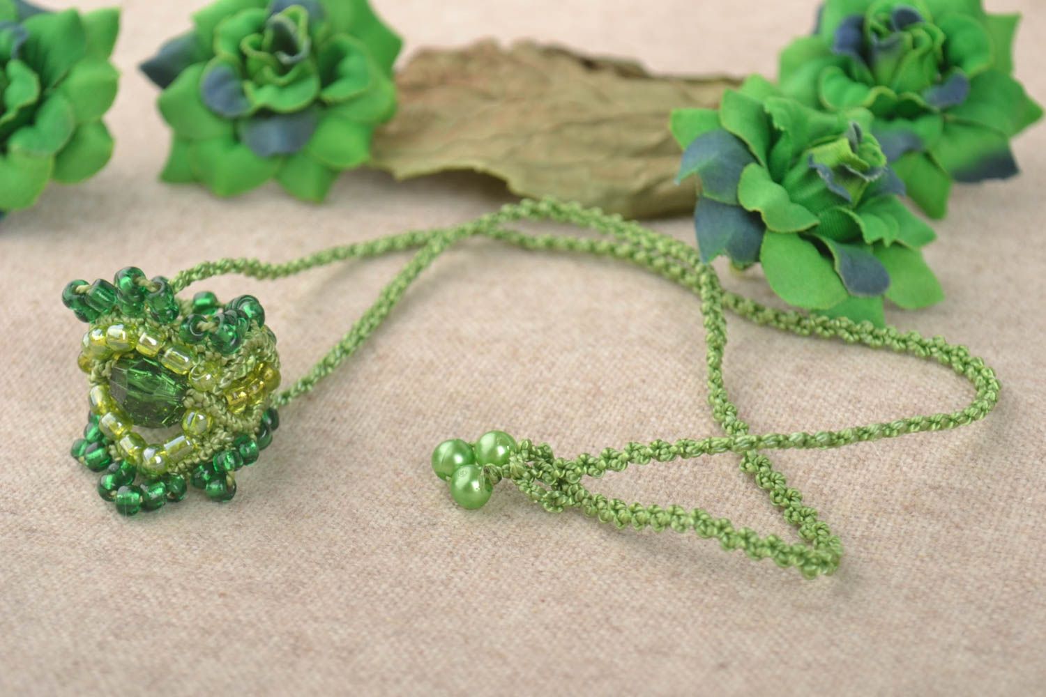 Handmade pendant unusual gift macrame pendant beaded jewelry gift ideas photo 1