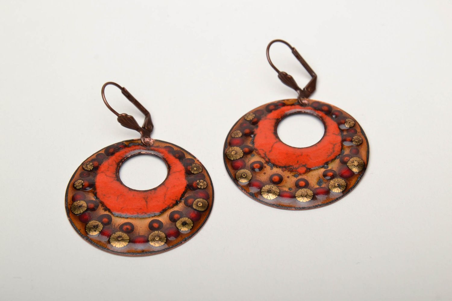Enamel round copper earrings photo 3