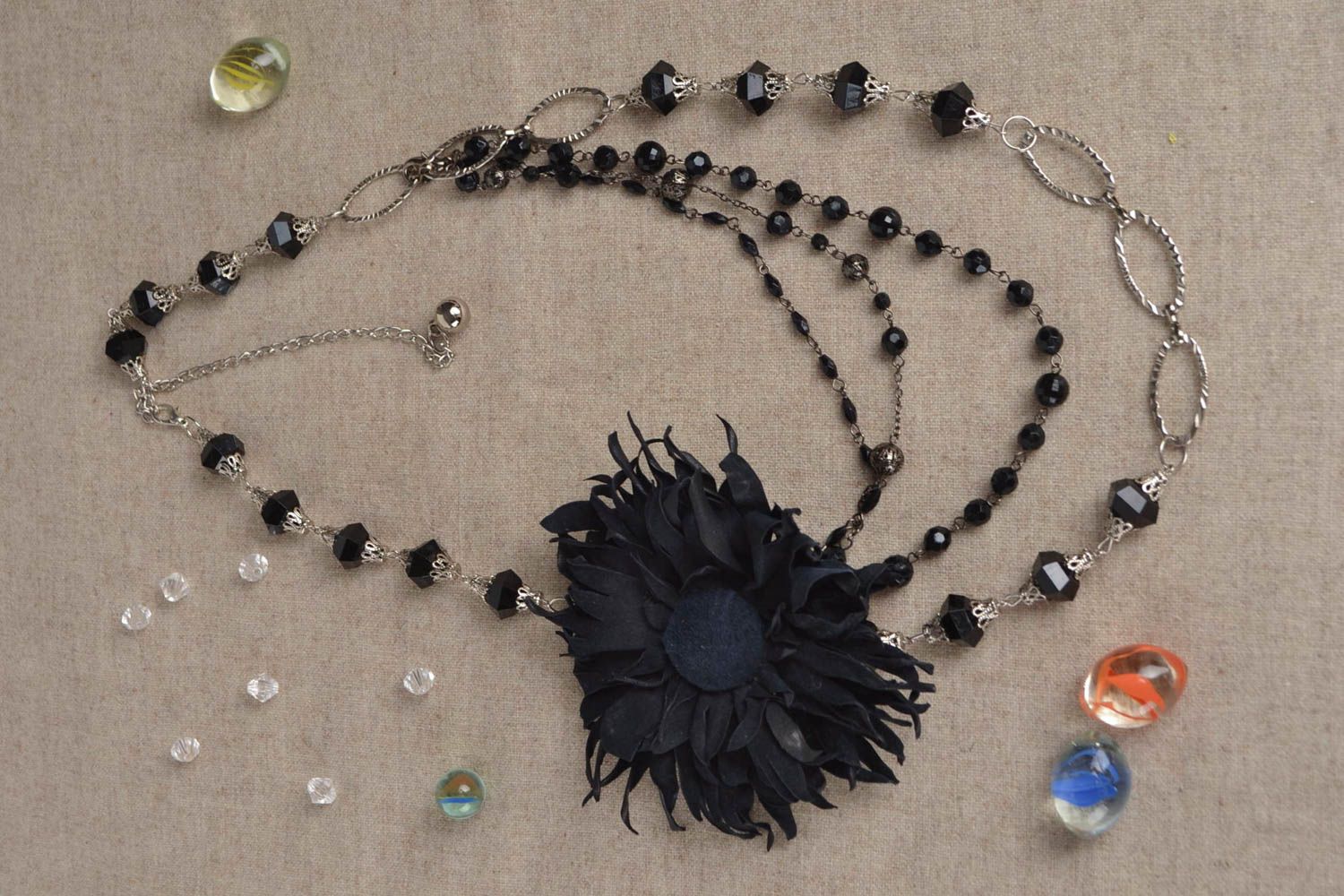 Handmade black leather pendant designer genuine leather necklace for woman photo 1