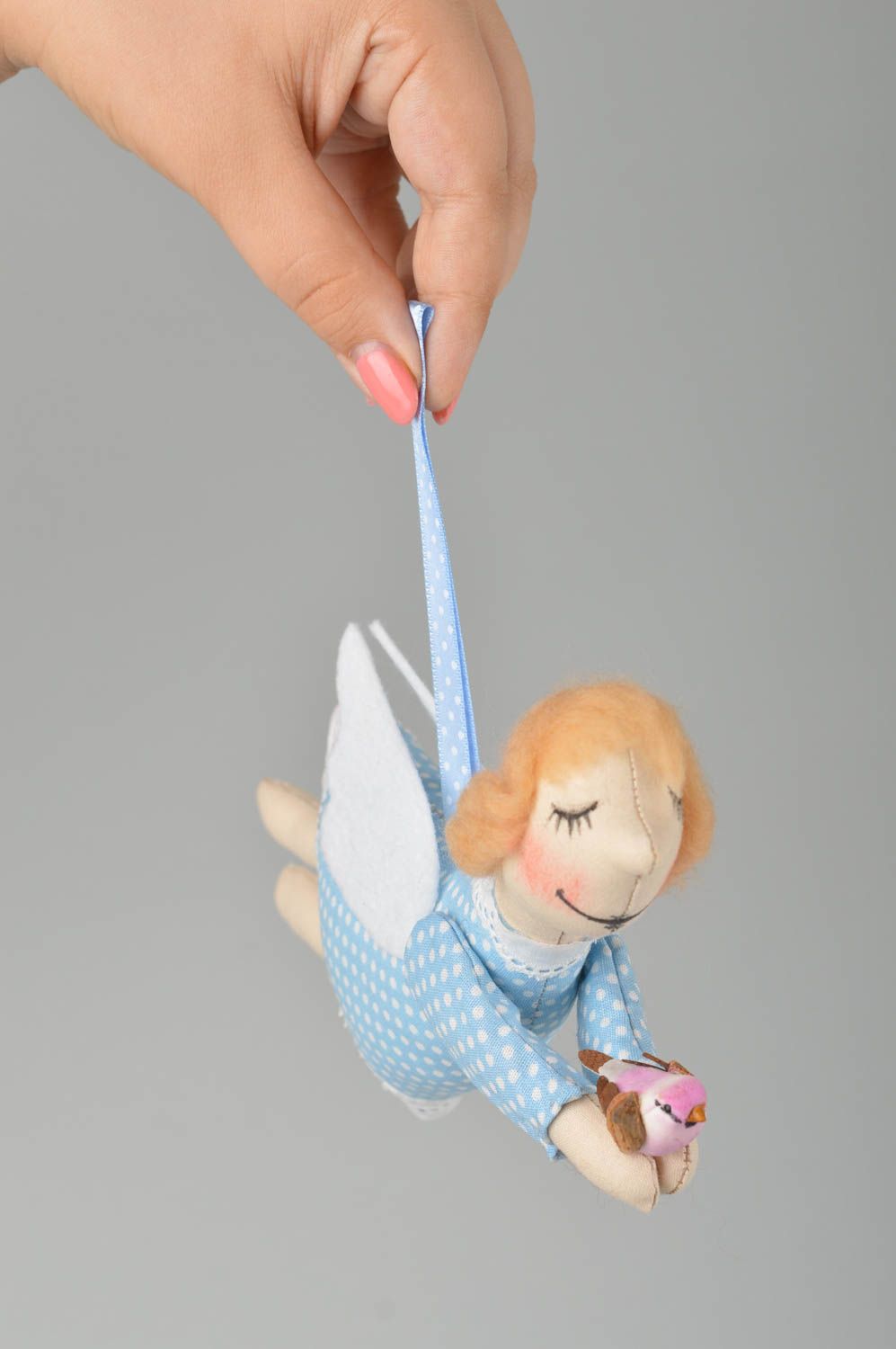 Игрушка ручной работы игрушка ангел с росписью оригинальная игрушка голубая фото 3