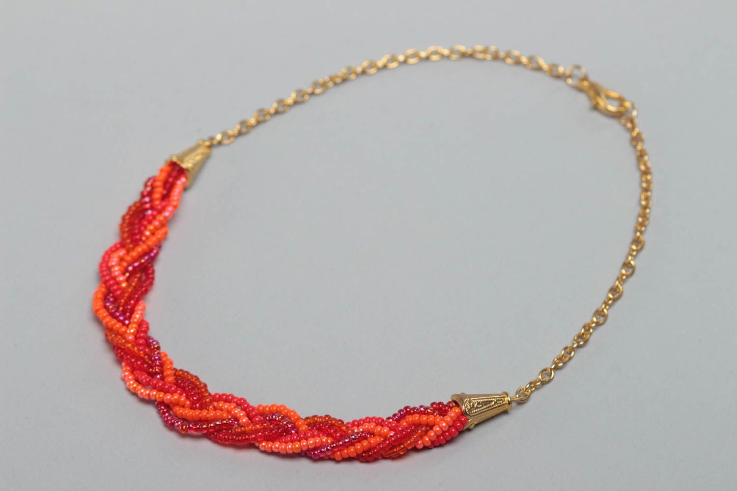 Beautiful stylish handmade children's red beaded necklace on chain photo 2