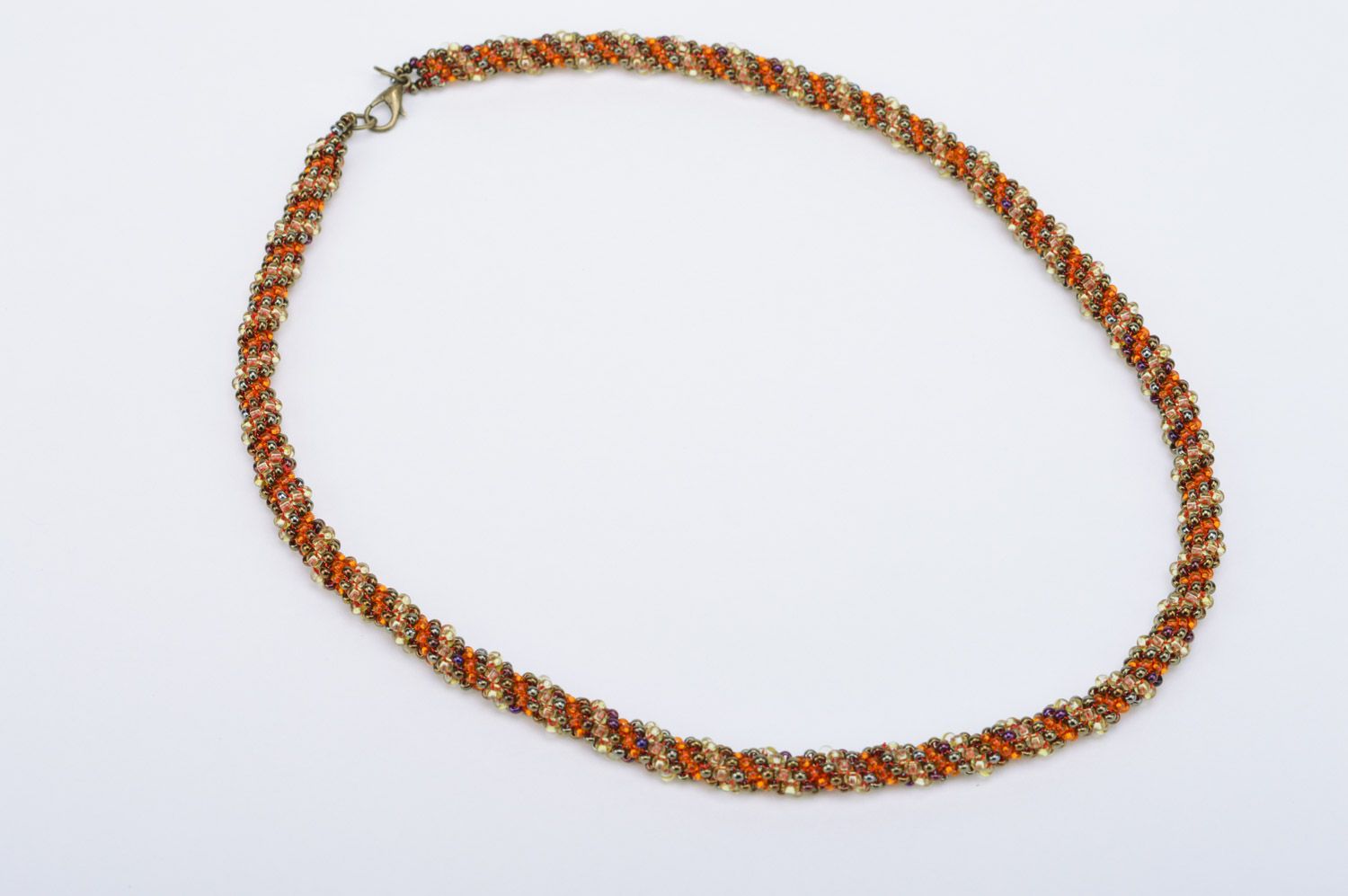 Handmade beaded cord necklace in autumn color palette for elegant women photo 2