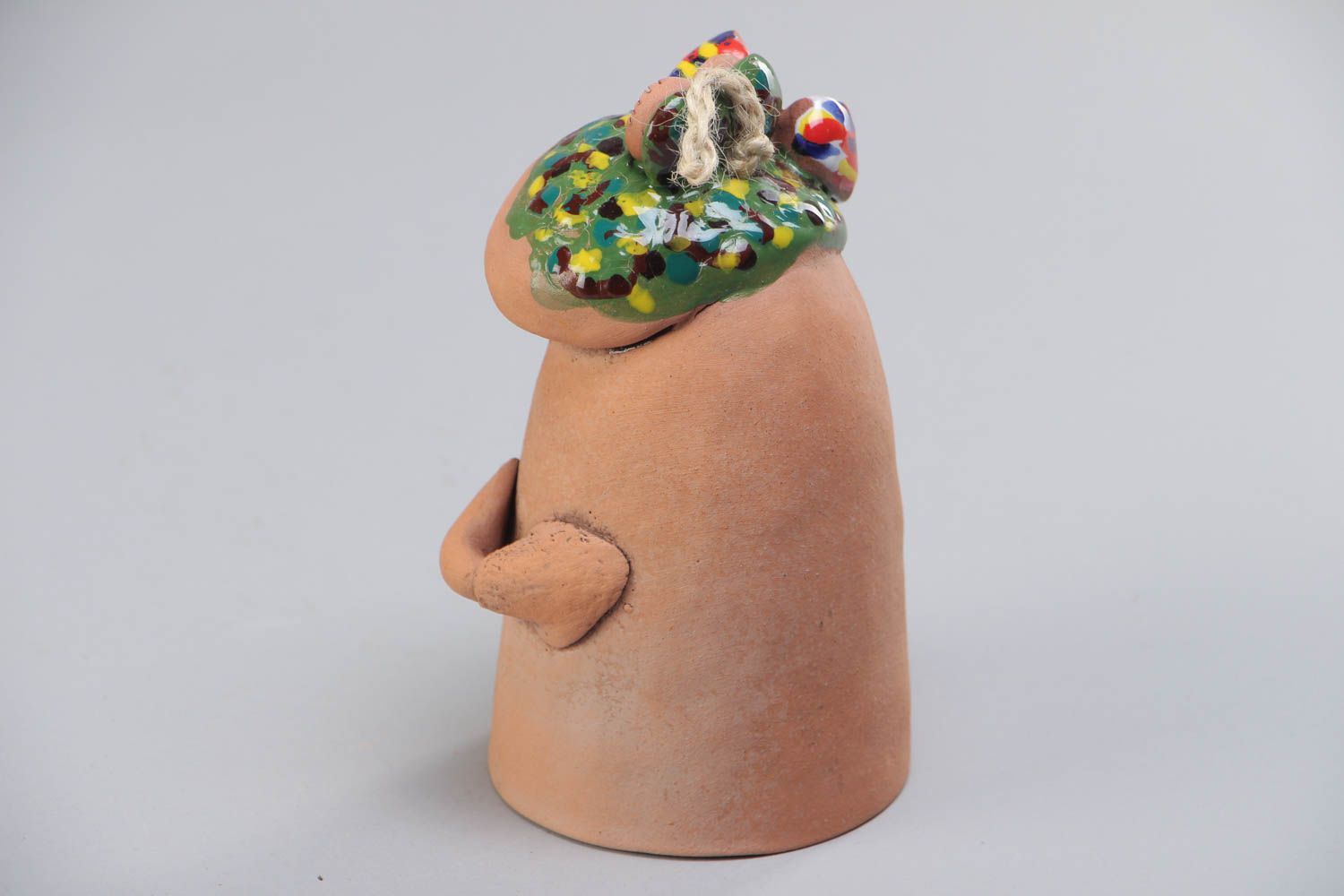 Керамический колокольчик с росписью лягушка ручной работы красивый авторский фото 3