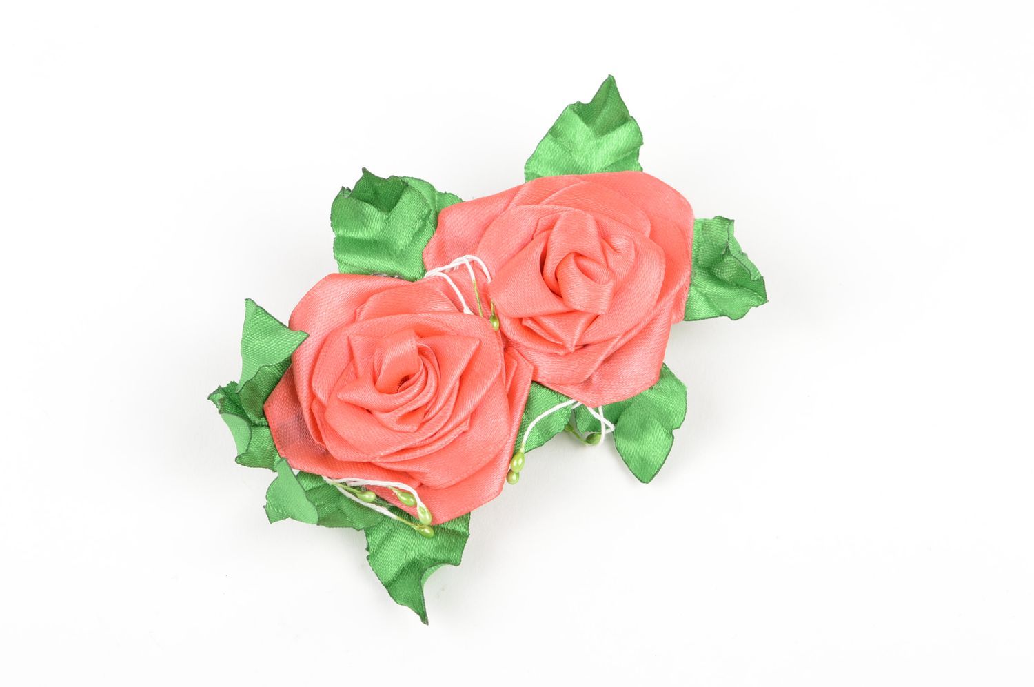 Детская заколка ручной работы заколка цветок аксессуар для волос две розы фото 1