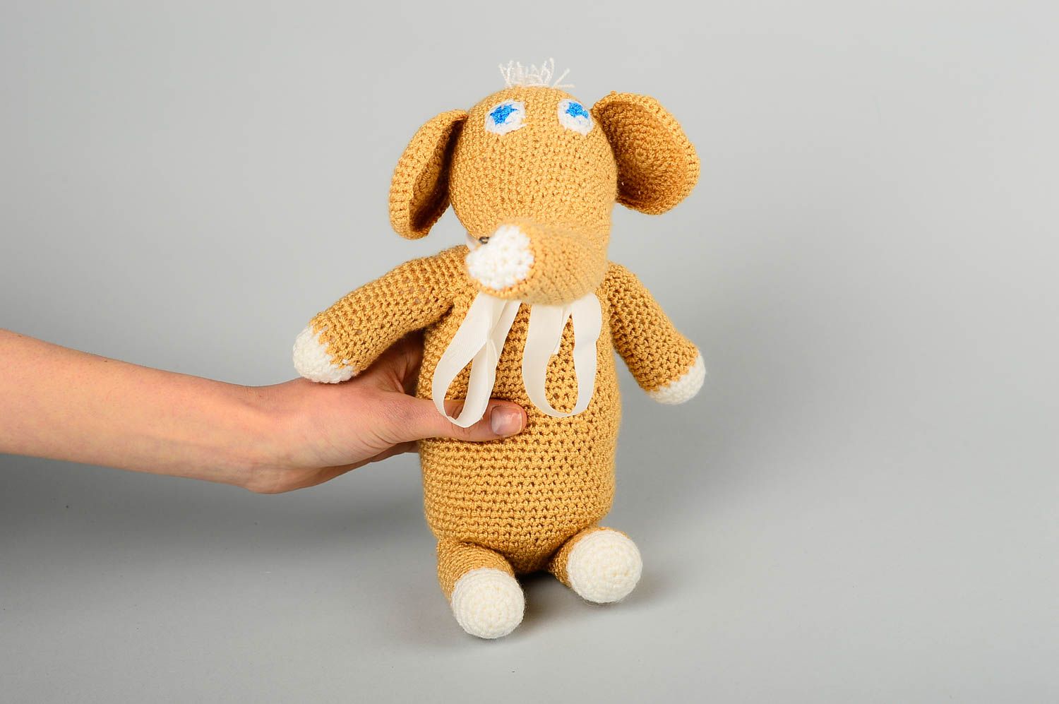 Jouet éléphant brun fait main Peluche tricot en coton au crochet Déco chambre photo 2