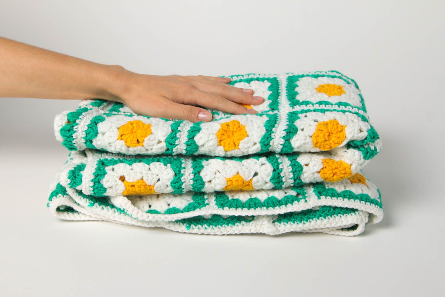 Knitted plaid designer blanket handmade home decor present for mothers photo 3