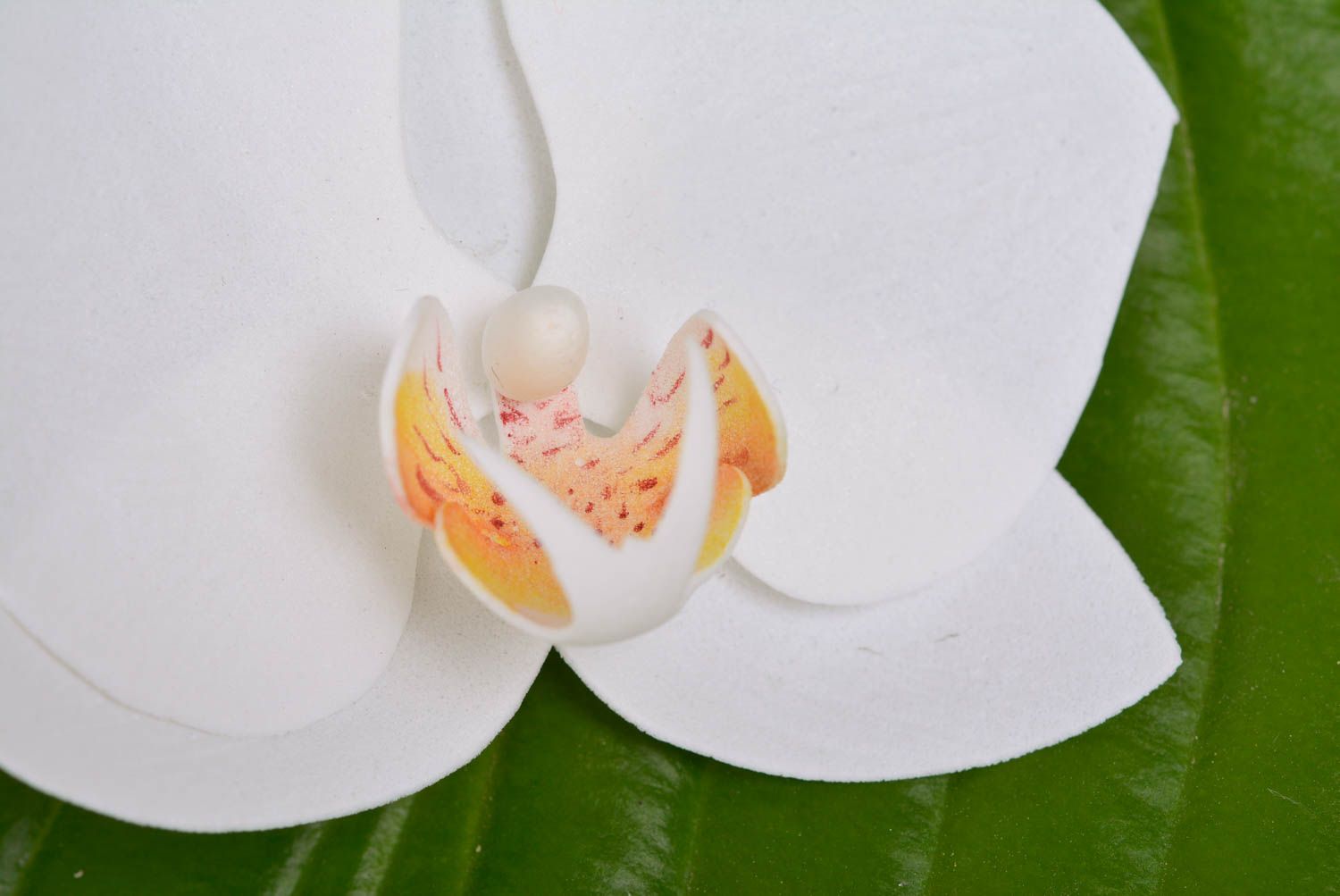 Designer hair clip brooch with handmade foamiran flower white orchid photo 2
