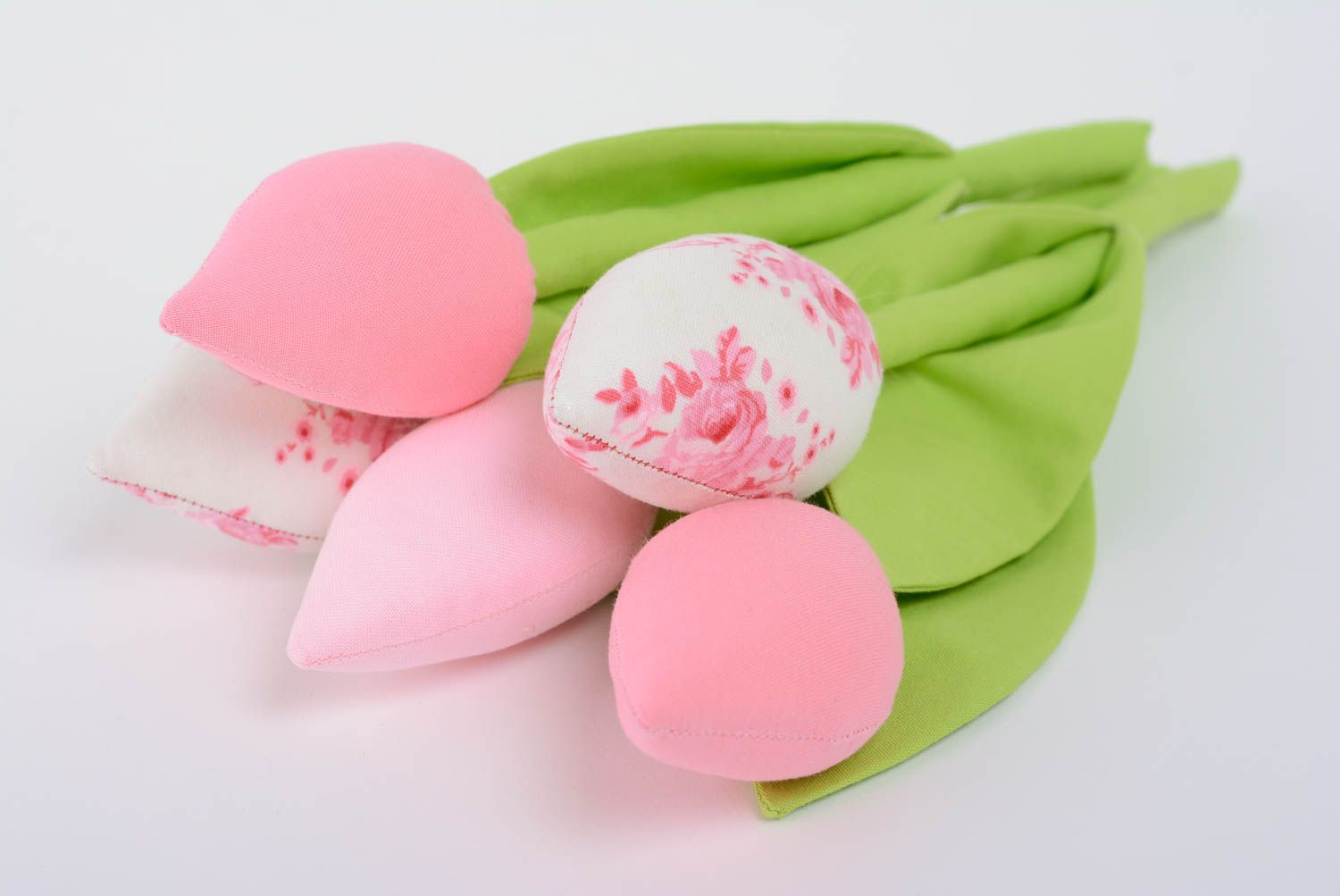 Handmade fabric soft toy flowers for interior decor Pink Tulips photo 1