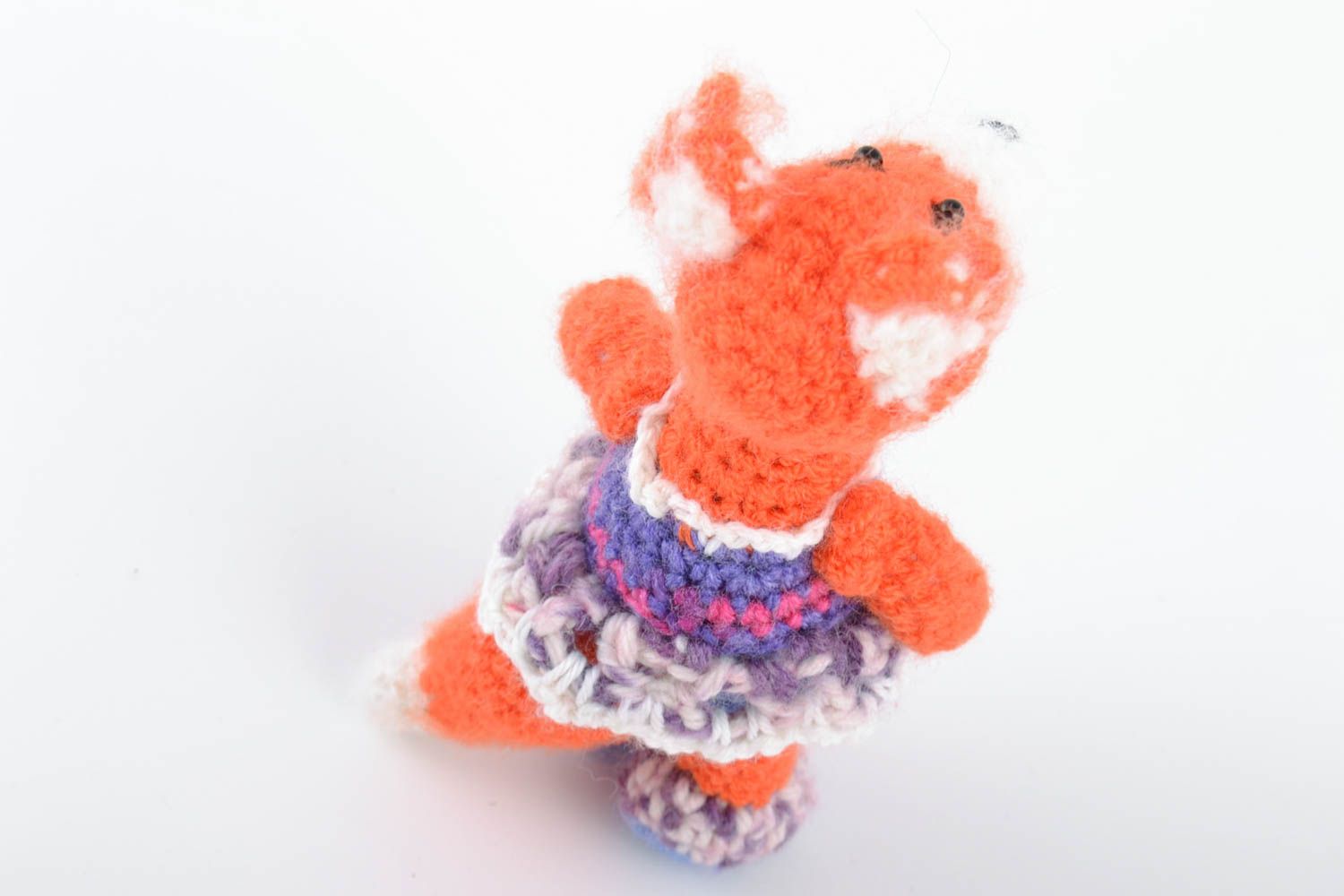 Juguete de peluche tejido artesanal de lana zorro multicolor bonito pequeño foto 5