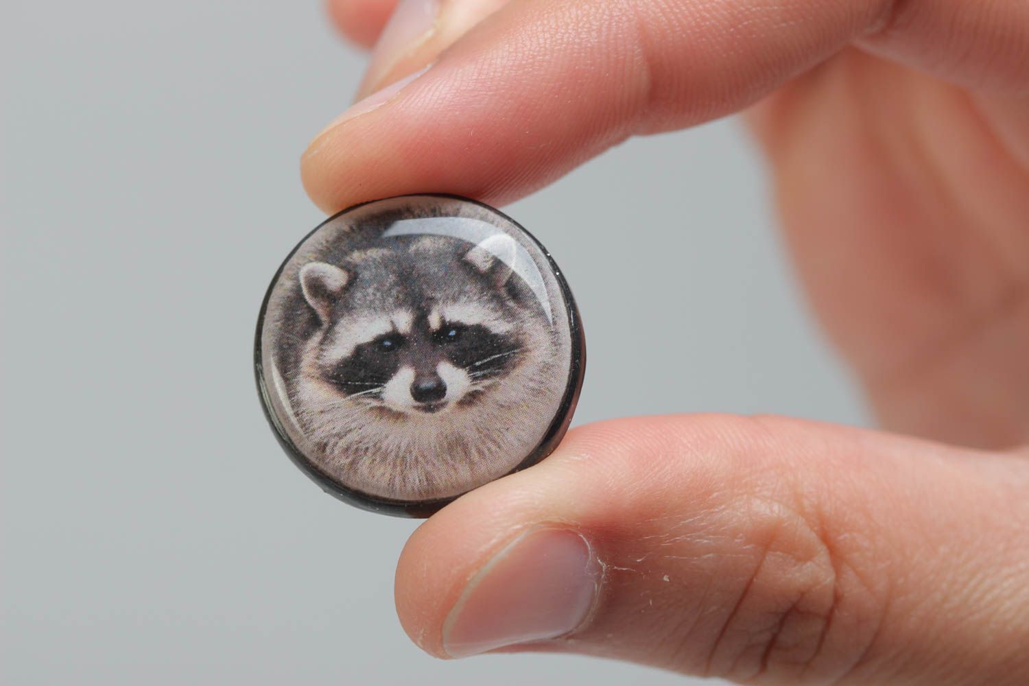 Stylish handmade round glass glaze ring with raccoon image photo 5