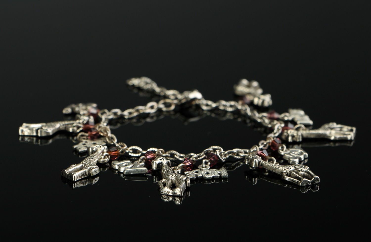 Chain bracelet with giraffes, steel and glass beads photo 2
