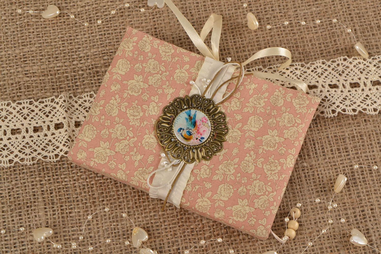 Handmade designer notebook with cotton fabric floral cover in vintage style photo 1
