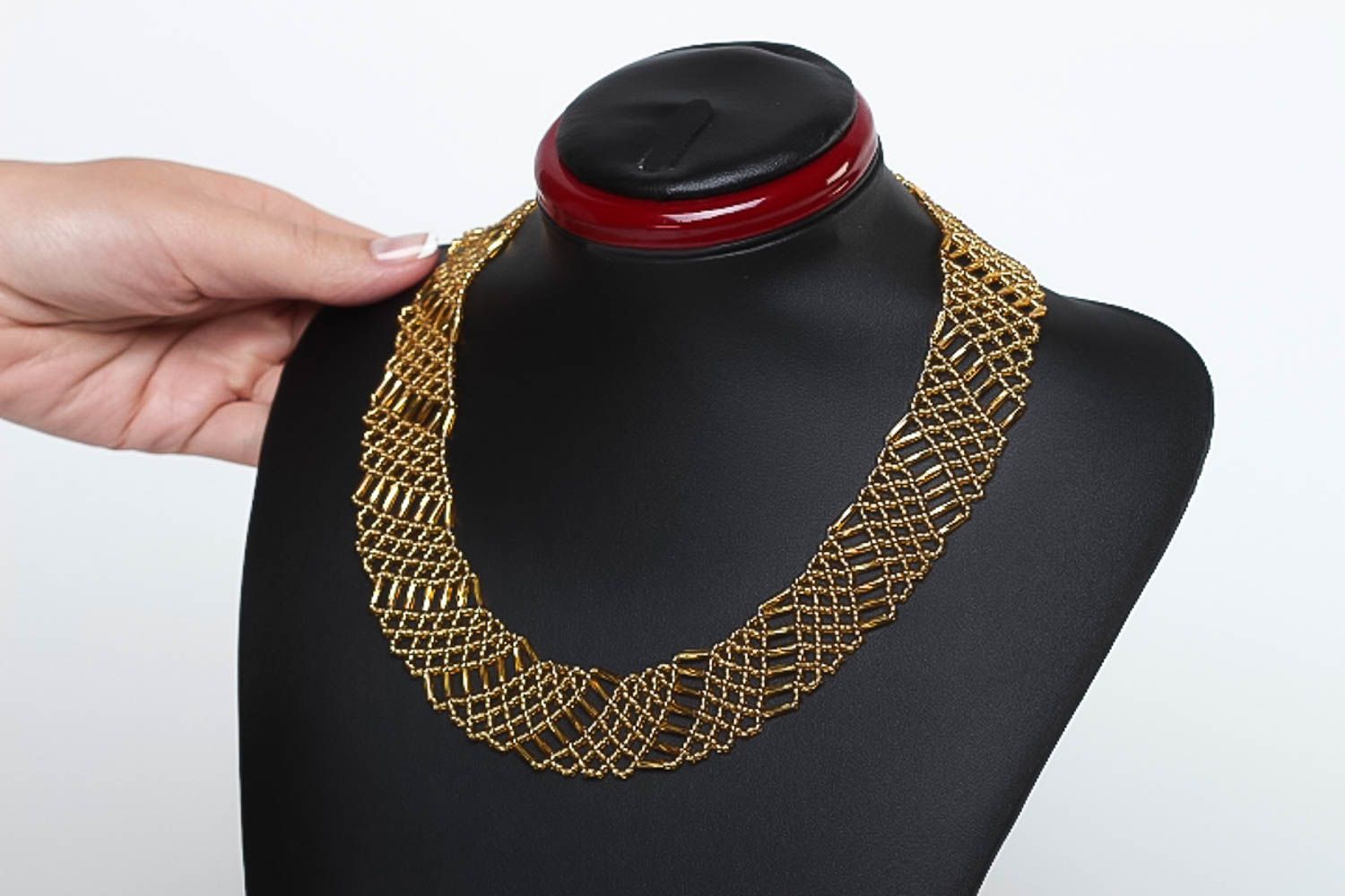 Золотистое украшение ручной работы ожерелье из бисера чешского колье из бисера фото 5