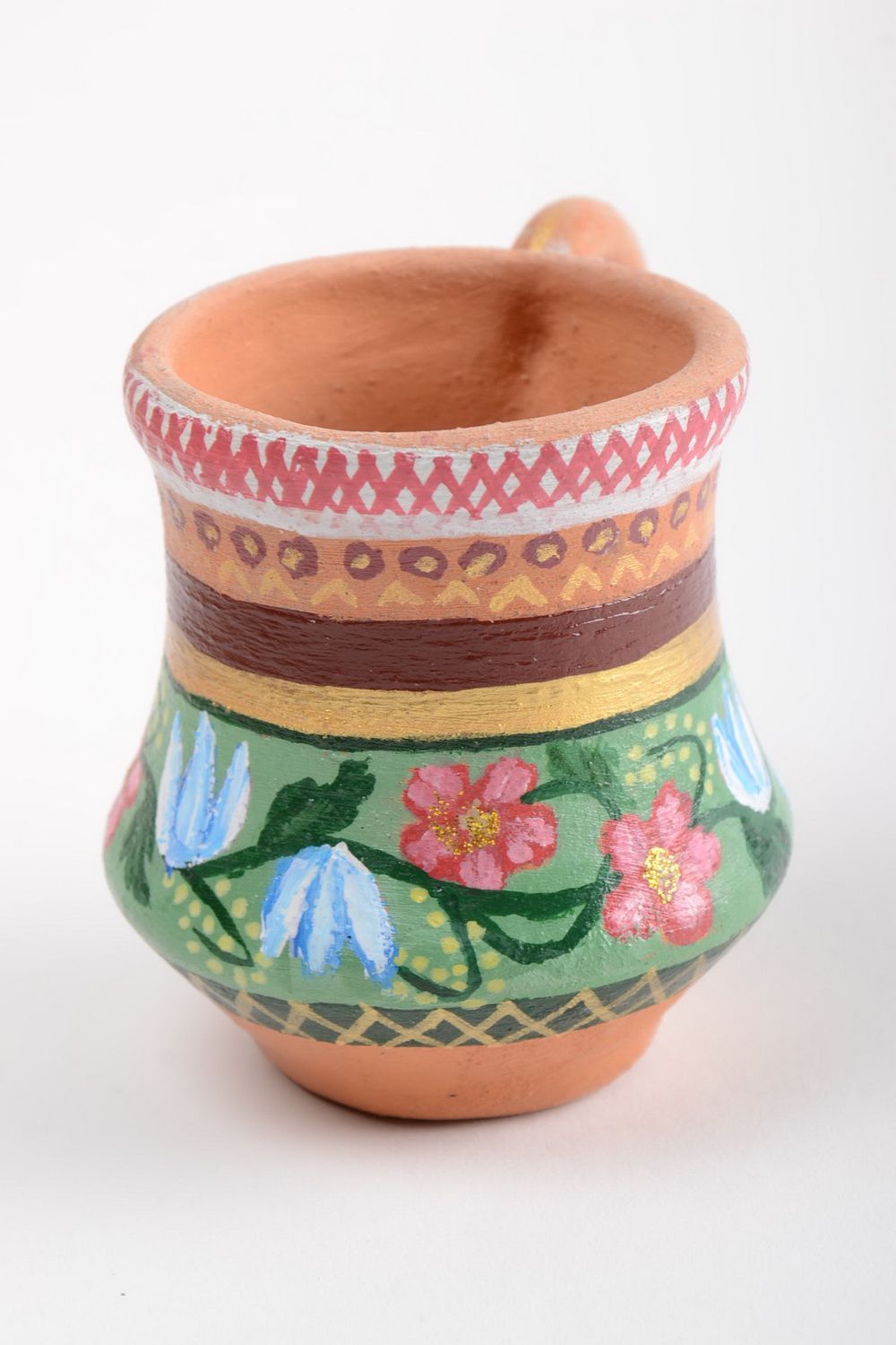 Tasse à crayons en céramique multicolore à motif floral ethnique fait main  photo 4