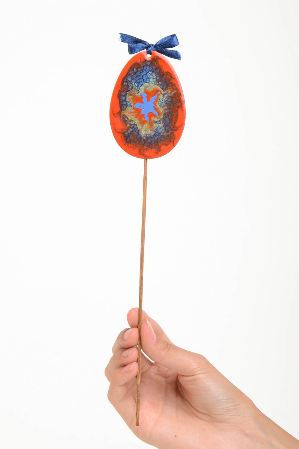 Декоративная палочка для цветочных вазонов с яйцом из фанеры ручной работы фото 5