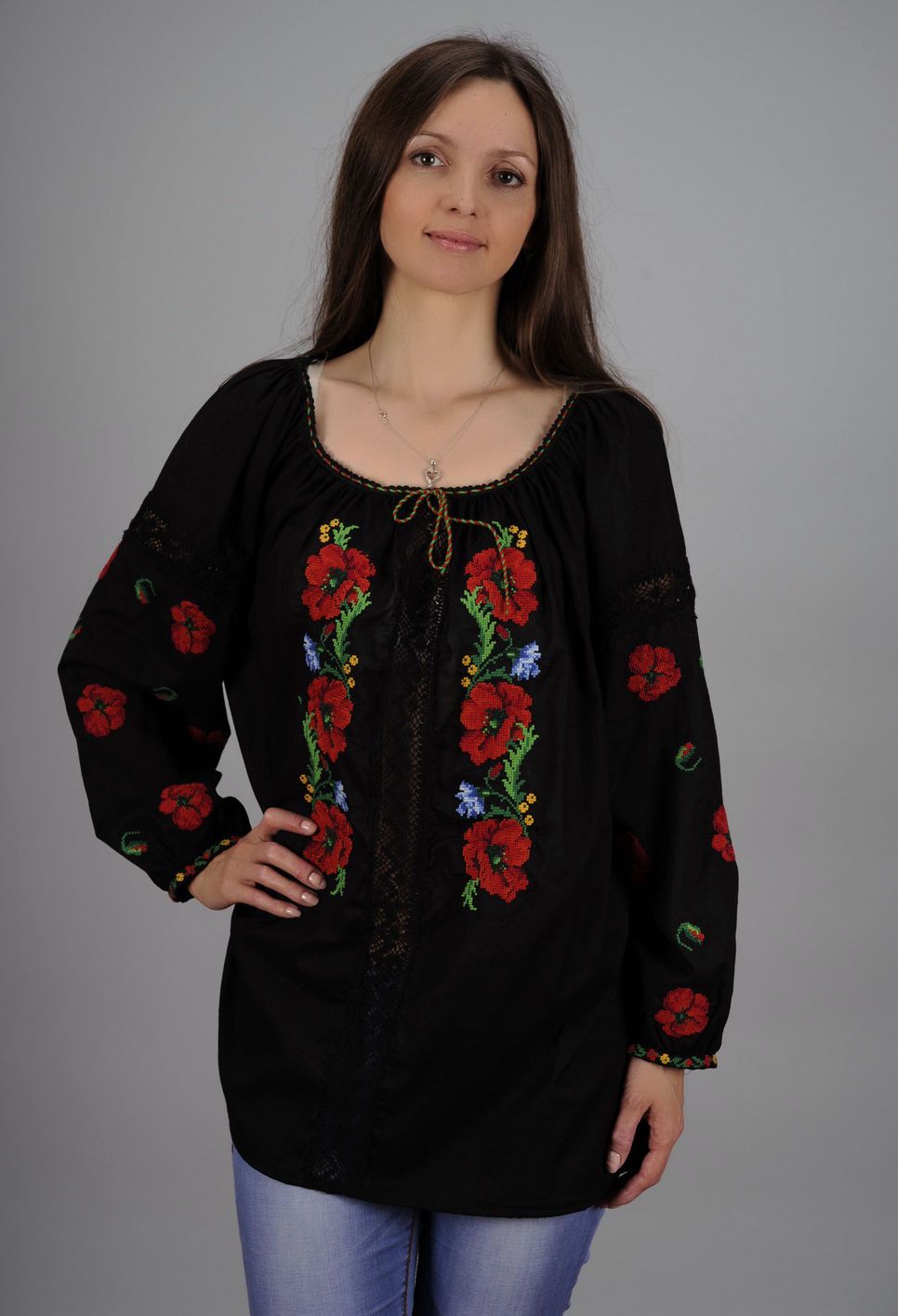 Black embroidered shirt photo 1
