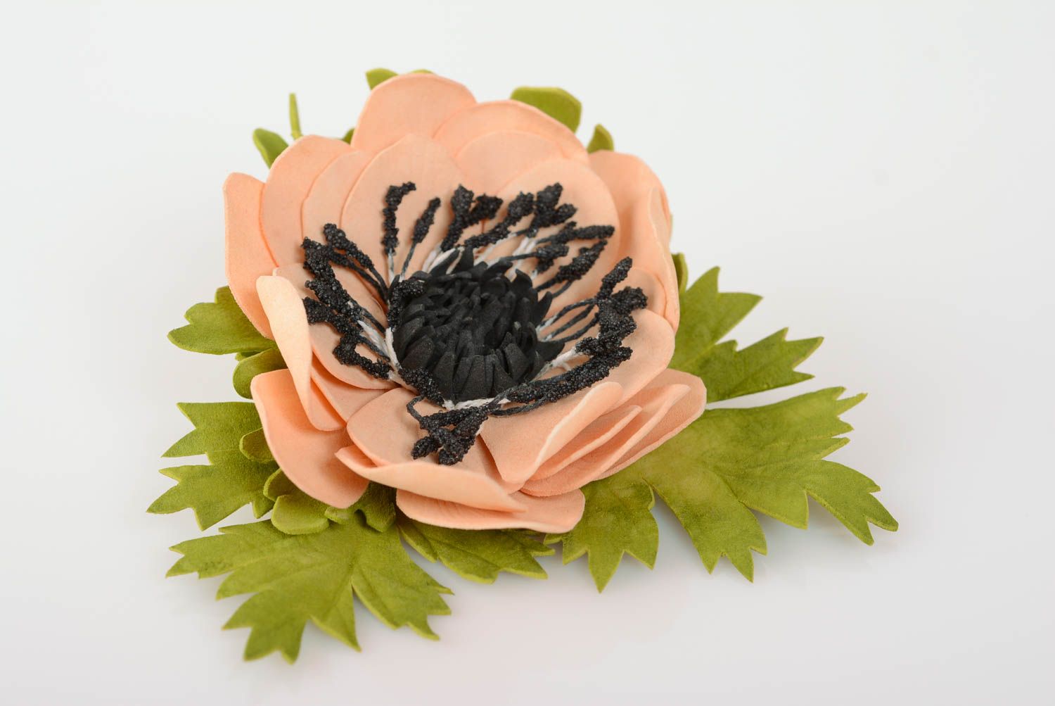Handmade decorative designer foamiran flower brooch pink with black  photo 5