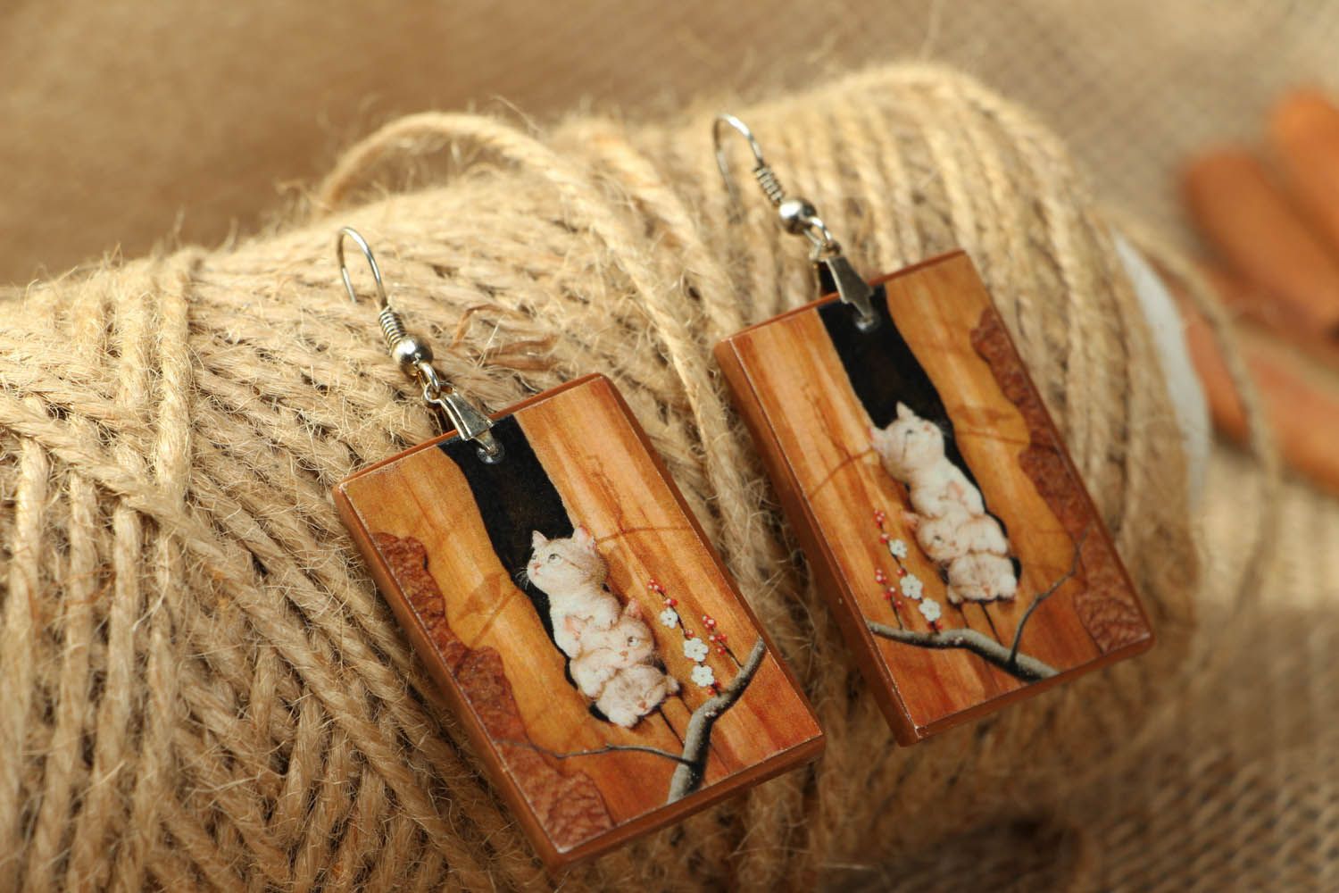 Earrings made ​​of polymer clay Kittens photo 3
