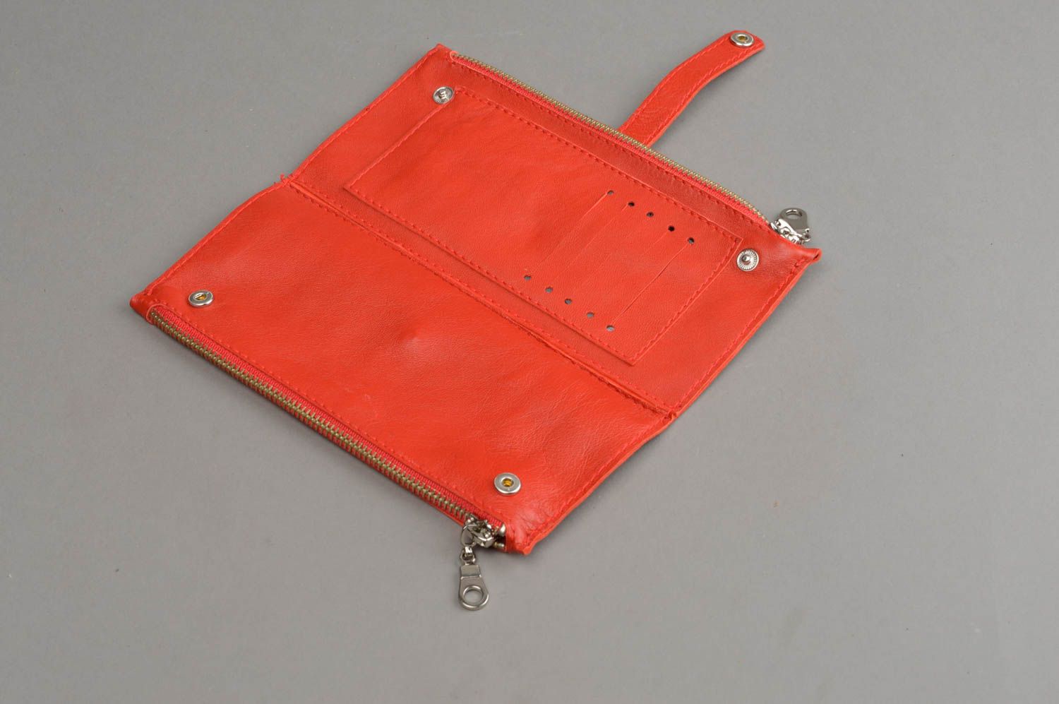 Female handmade wallet leather red long purse cute designer accessories photo 4