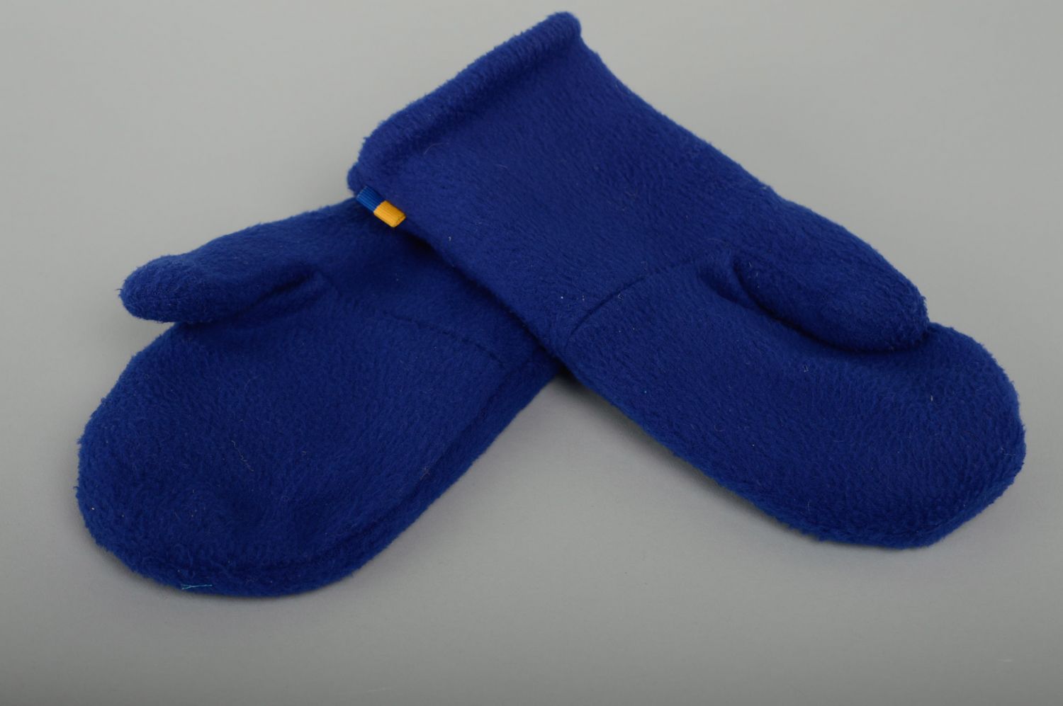 Blue warm fleece mittens with embroidery photo 2