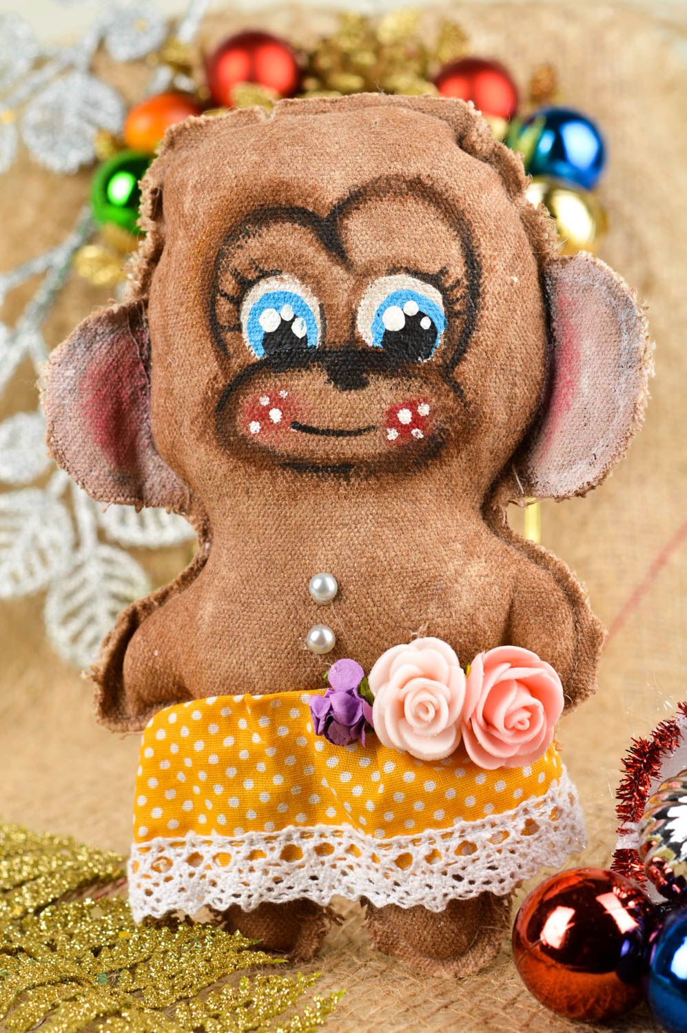 Handmade designer textile toy unusual cute soft toy beautiful monkey decor photo 1