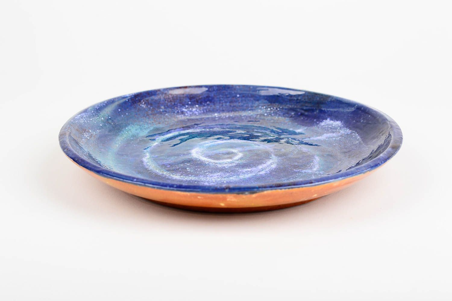 Handgemachter Keramik Teller Geschenk Idee Teller aus Ton schöner Teller blau foto 3