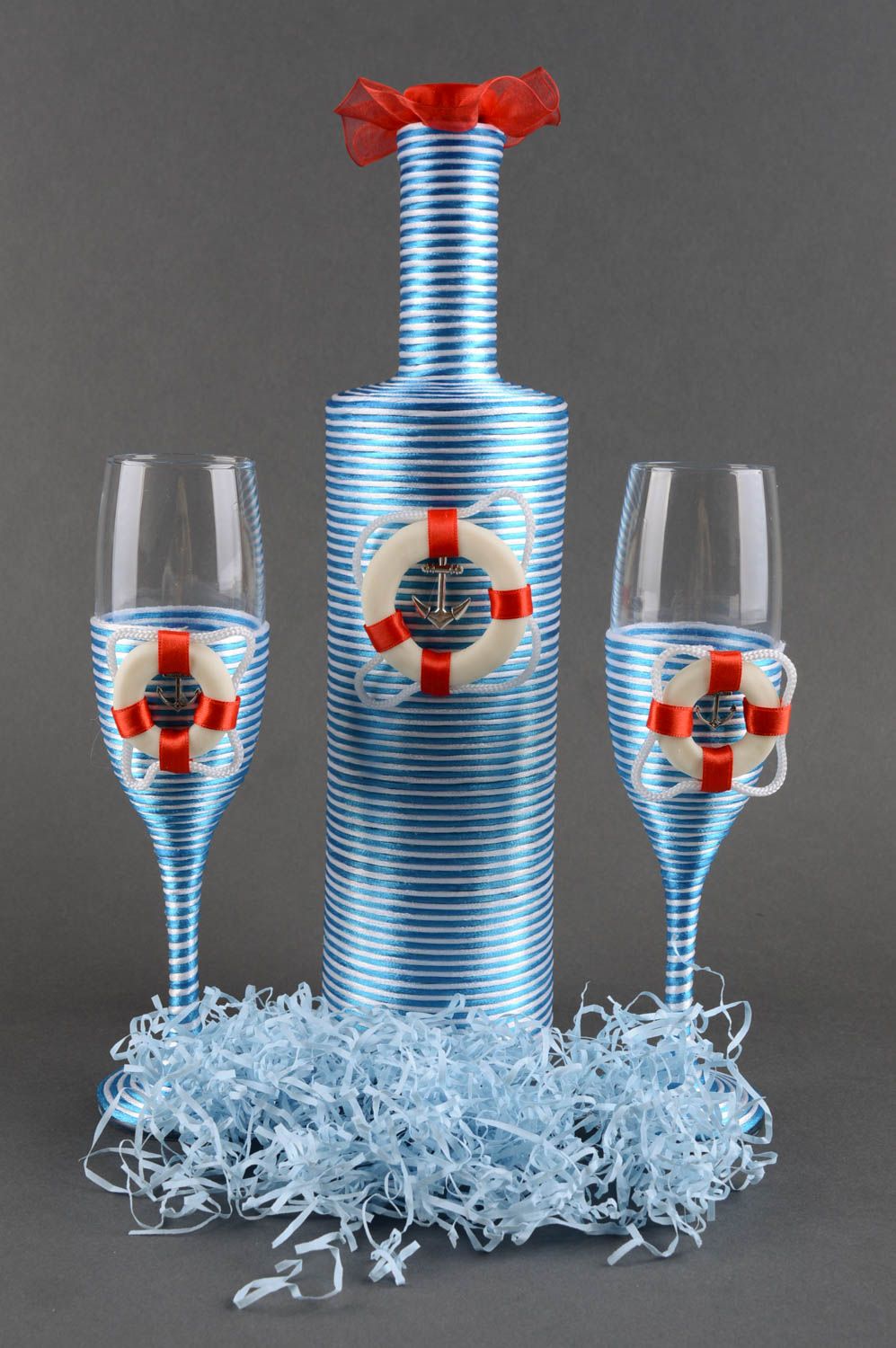 Champagne glasses glassware set decorative bottle 1 l handmade wedding decor photo 1