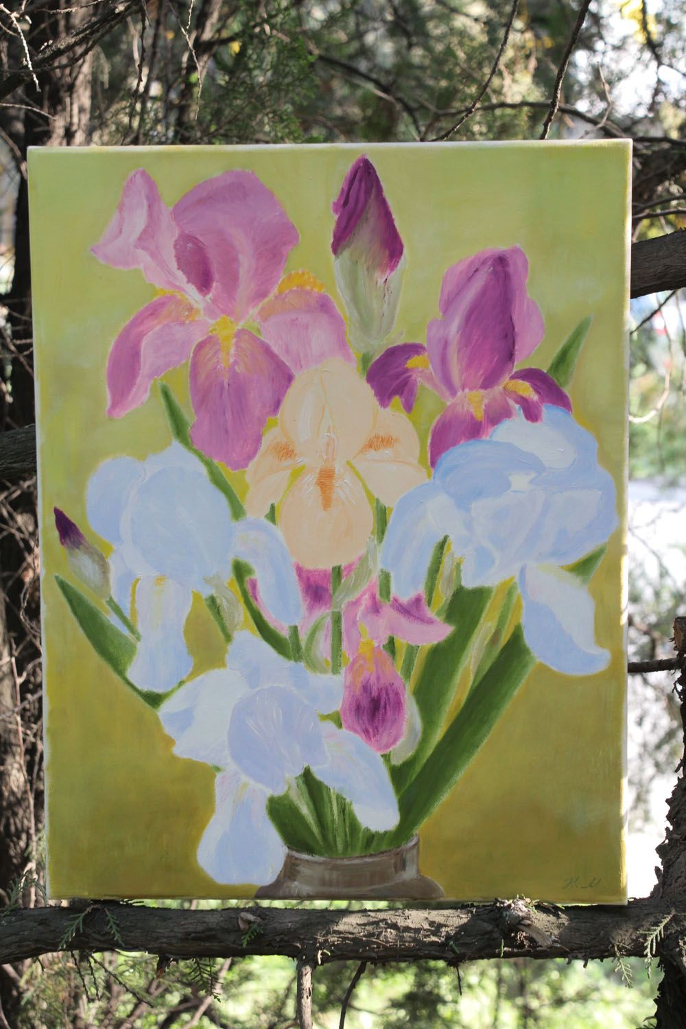 Peinture à l'huile sur toile Iris faite main photo 1