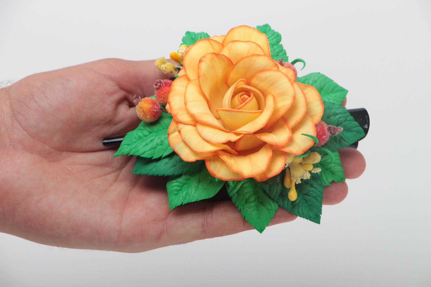 Handmade foamiran flower barrette textile hair clip fashion accessories photo 5