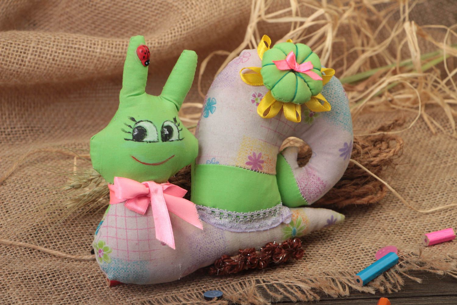 Handmade decorative stylish designer smiling snail toy made of cotton for baby photo 1