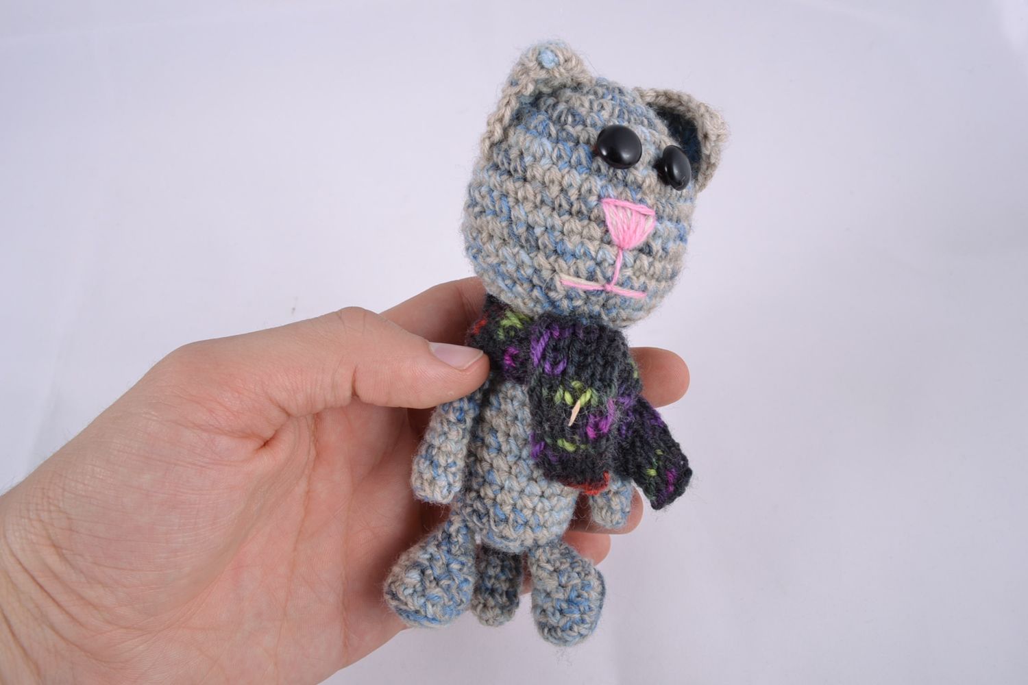 Jouet mou tricoté joli chat en écharpe fait main petit cadeau pour enfant photo 2