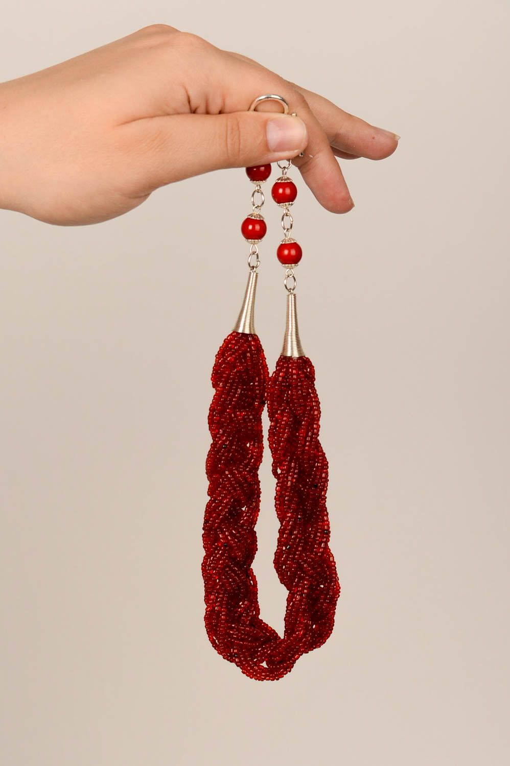 Collar de abalorios artesanal rojo regalo original para mujer bisutería de moda foto 5