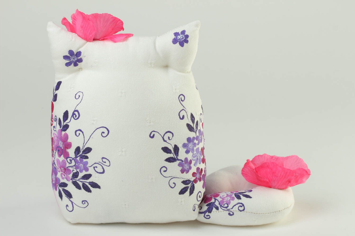 Jouet chat Peluche faite main en coton motif floral Déco maison cadeau photo 4