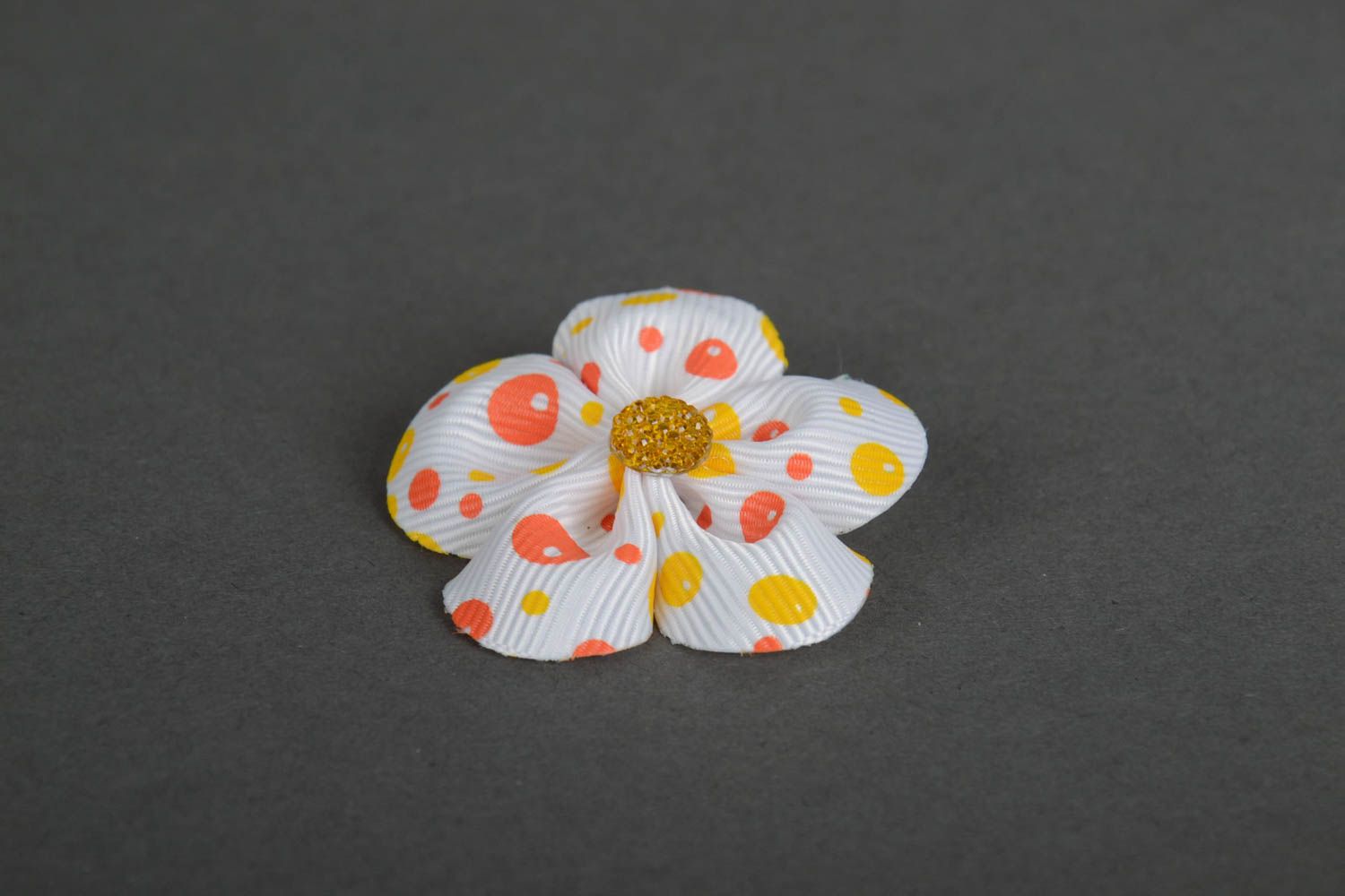 Handmade decorative hair clip with small ribbon flower with rhinestone photo 4