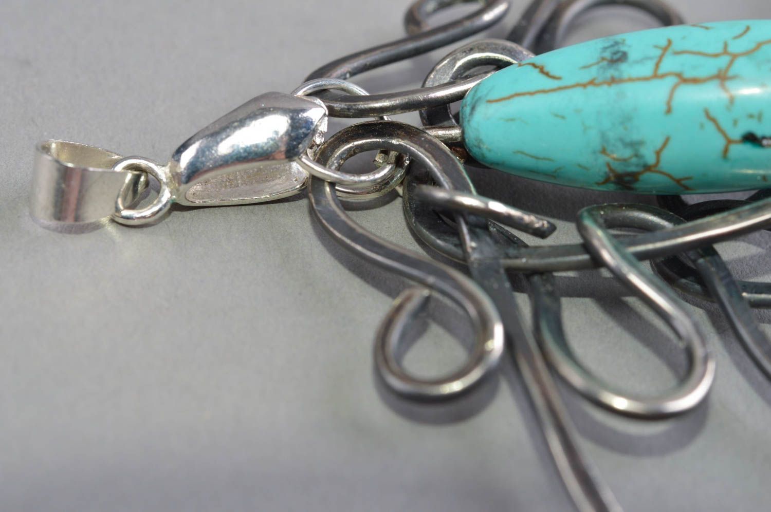 Turquoise pendant handmade metal necklace for women designer jewelry  photo 5