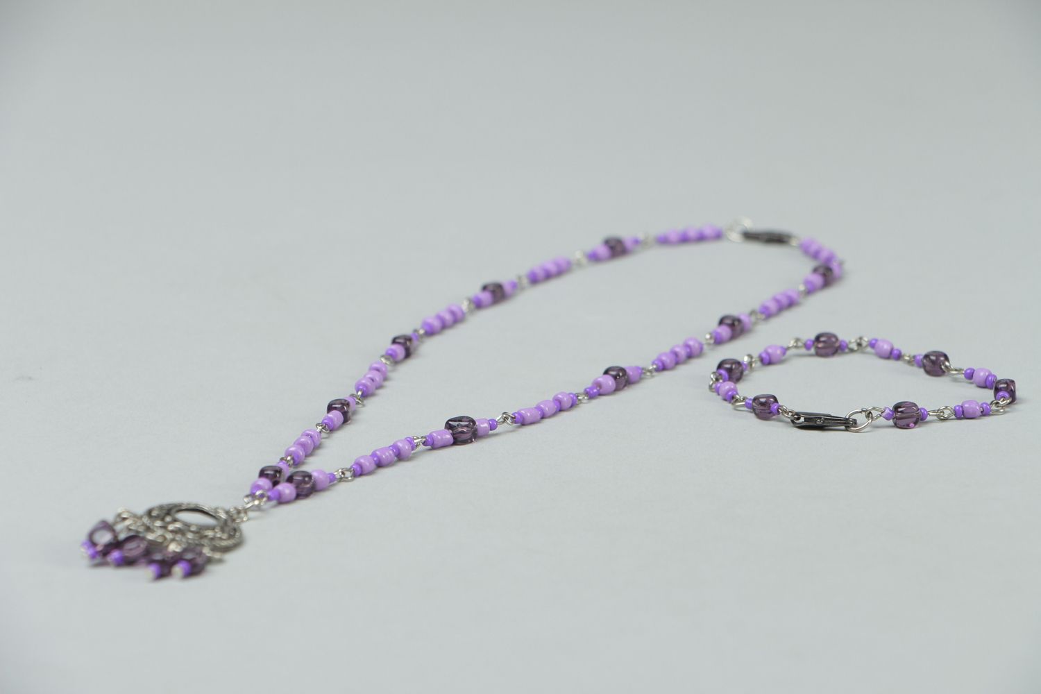Czech glass jewelry set of violet color photo 3