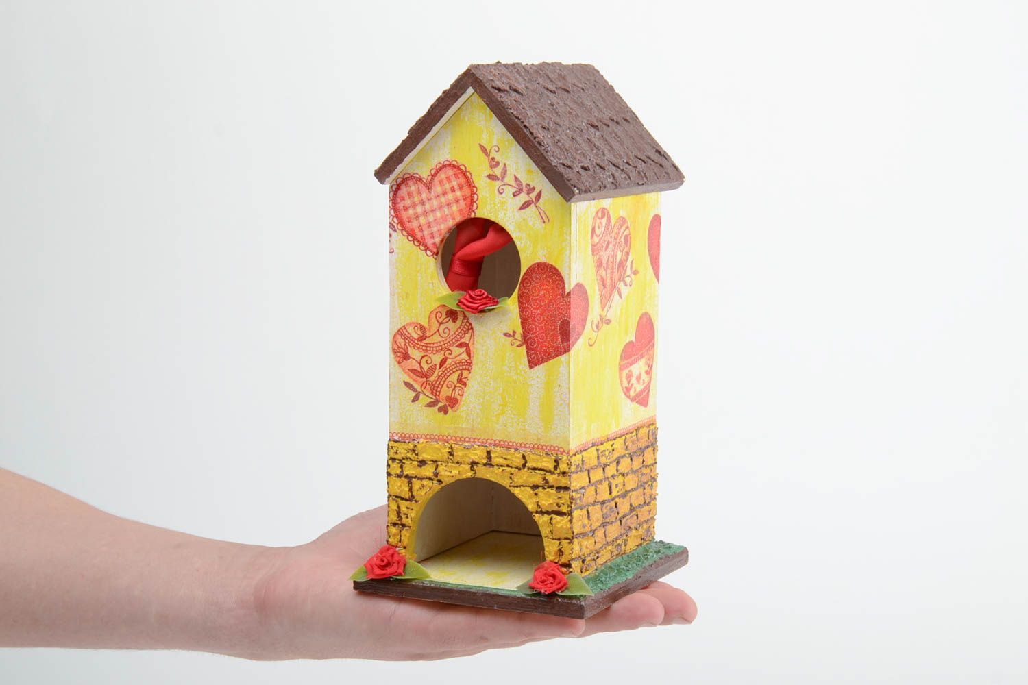 Künstlerischer schöner Behälter für Teebeutel aus Holz handmade Decoupage Technik Haus foto 5