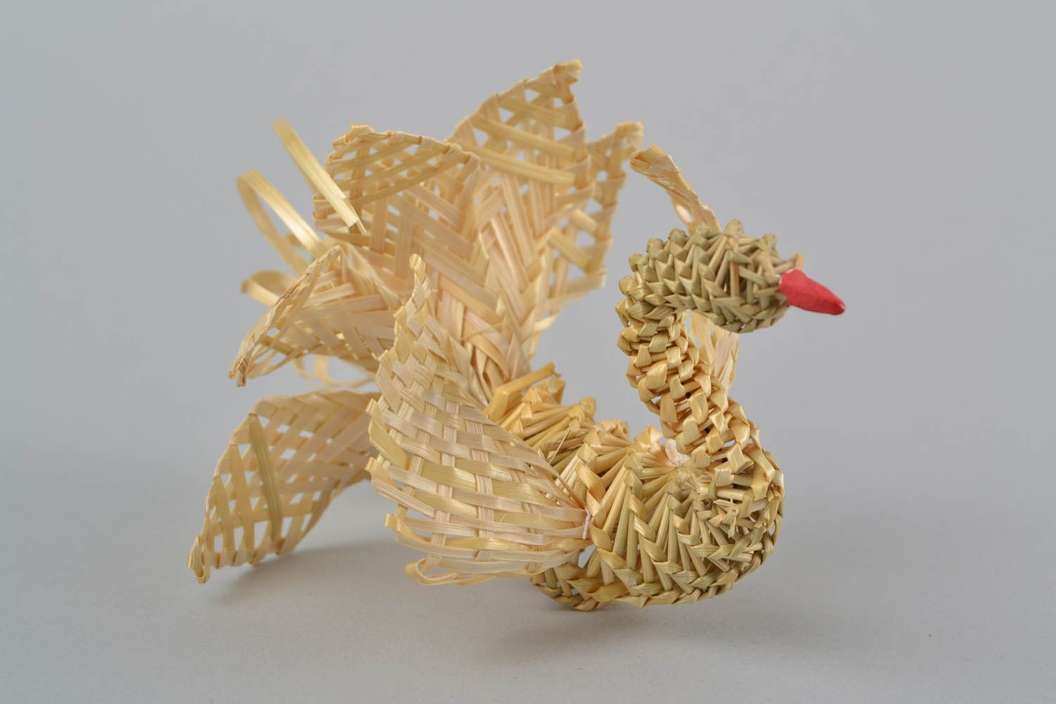 Handmade designer straw woven decoration in the shape of a swan with red beak photo 3