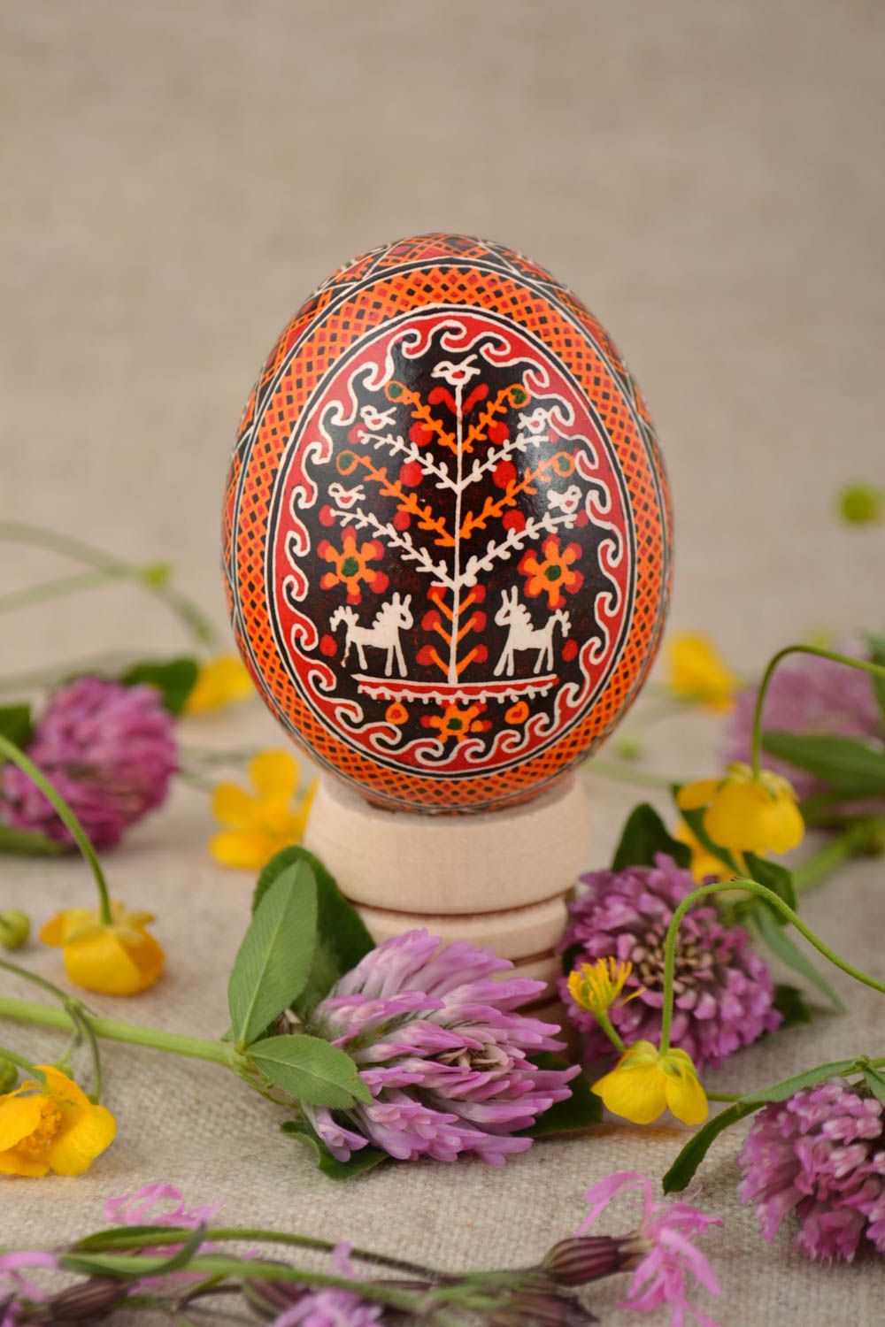 Bright beautiful Easter egg painted with acrylics handmade chicken pysanka photo 1