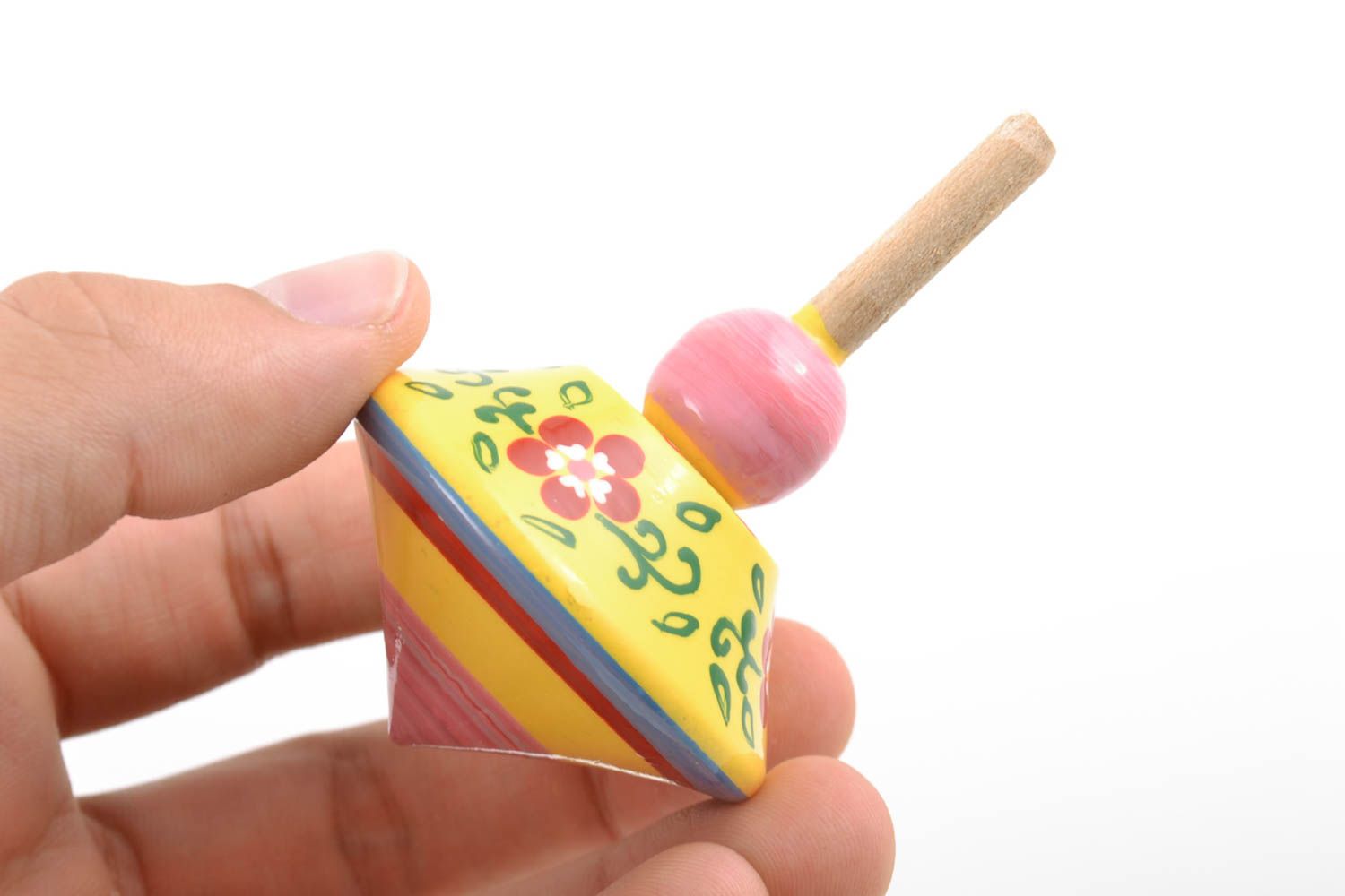 Handmade eco painted wooden toy spinning top for children photo 2