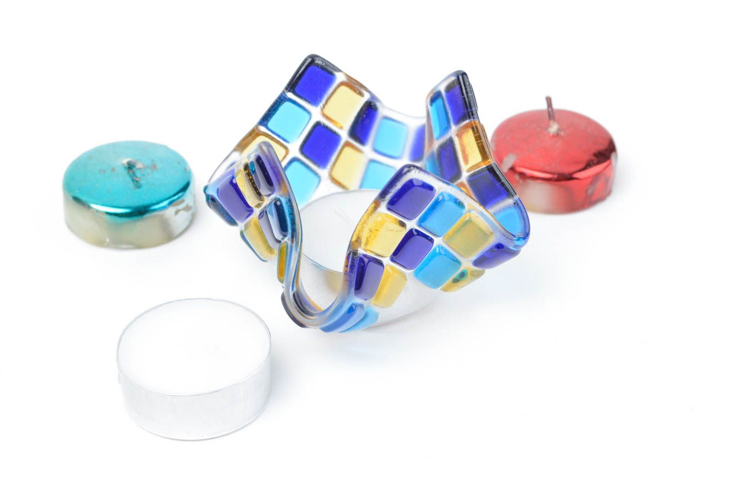 Handmade Teelichthalter aus Glas Kerzenständer aus Glas Haus Dekor schön grell foto 1
