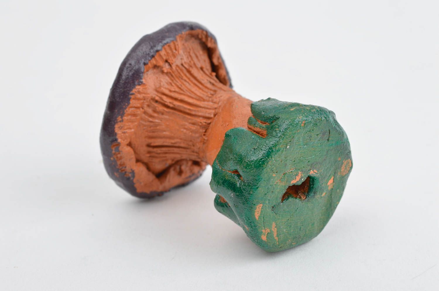 Фигурка из глины подарок ручной работы авторская статуэтка маленький грибочек фото 1